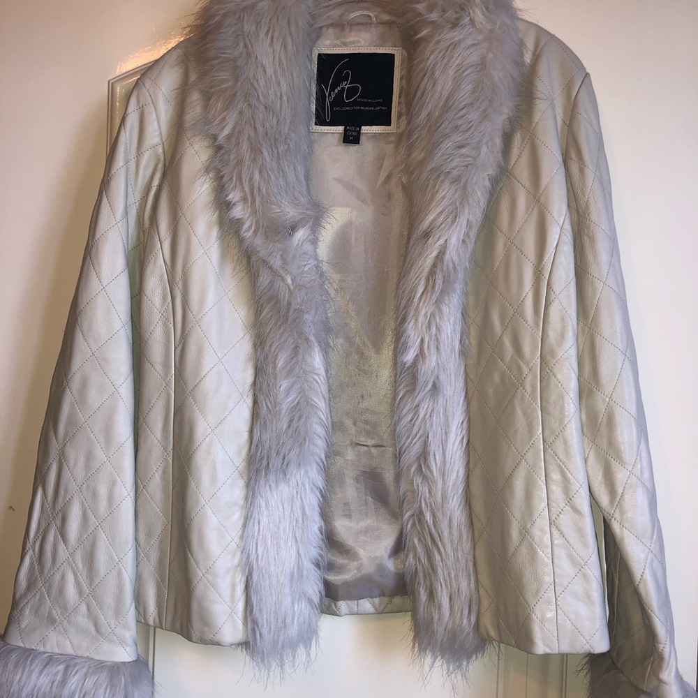 Leather Venus Williams fur trimmed jacket